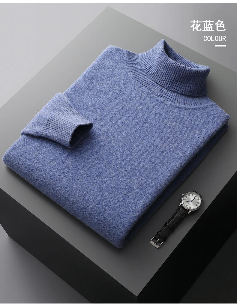 Autumn and winter new 100% merino cashmere sweater men's knitted pullover padded warm turtle neck fashion loose plus size coat