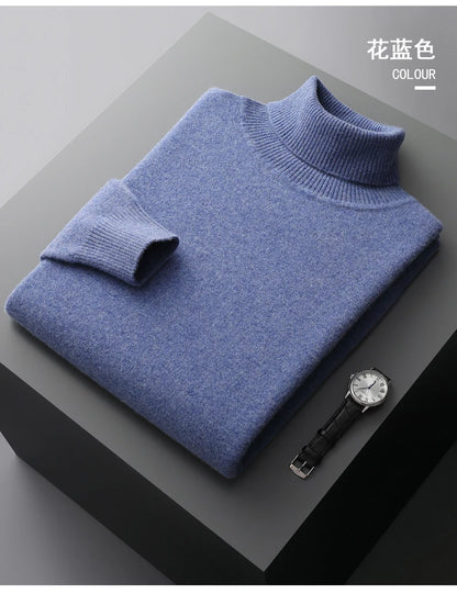 Autumn and winter new 100% merino cashmere sweater men's knitted pullover padded warm turtle neck fashion loose plus size coat
