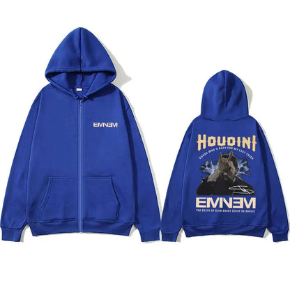 Rapper Eminem The Real Slim Shady Houdini Zipper Hoodie Male Fashion Vintage Zip Up Jacket Men's Hip-Hop Oversized Zip Hoodies