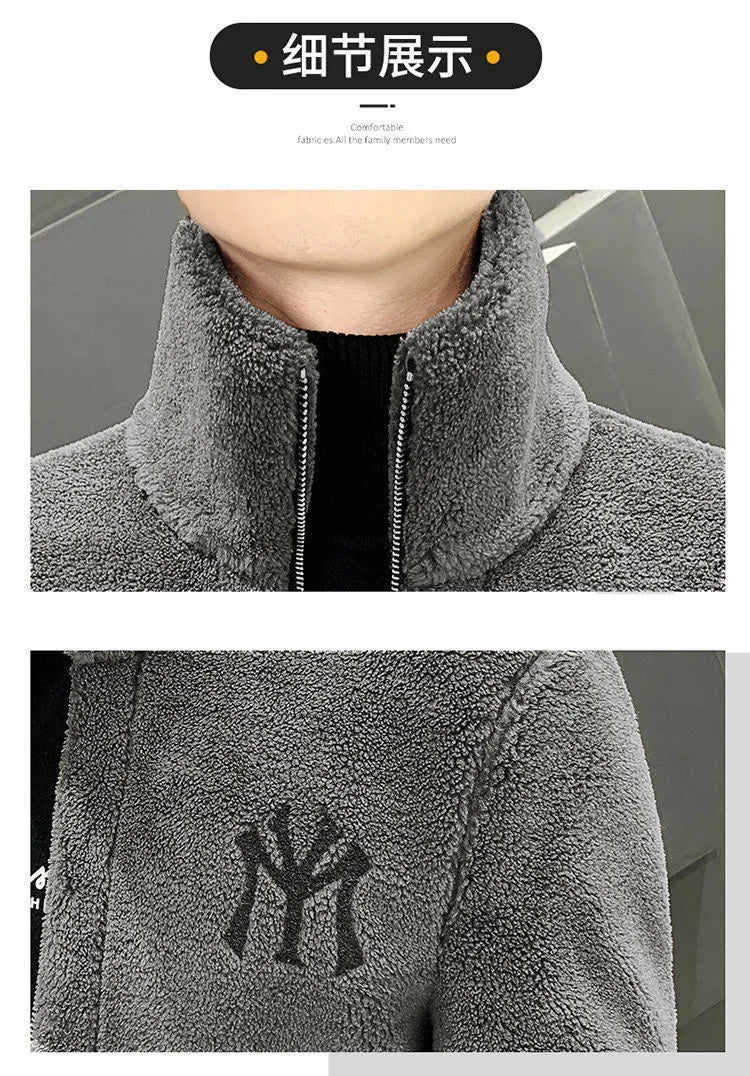 2025 New Hot Selling Autumn/winter Fashion Men's Imitation Lamb Wool Jacket With Collar Thick Wool Jacket Men's Top Coat