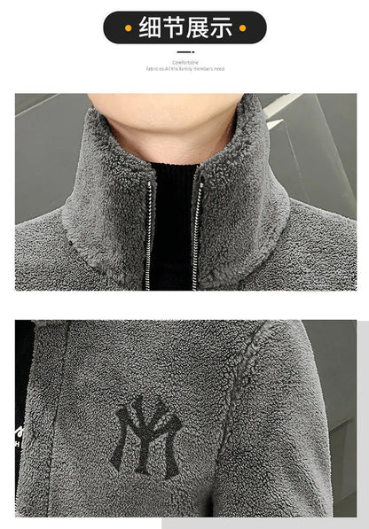 2025 New Hot Selling Autumn/winter Fashion Men's Imitation Lamb Wool Jacket With Collar Thick Wool Jacket Men's Top Coat