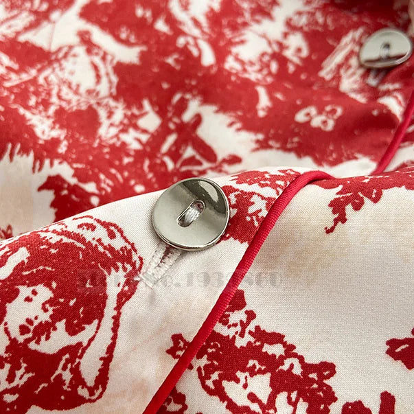 Fashion Print Flower 2PCS Pajamas Set Women Sleepwear Spring Summer Trouser Suits Lounge Wear Loose Satin Home wear Pajamas Suit