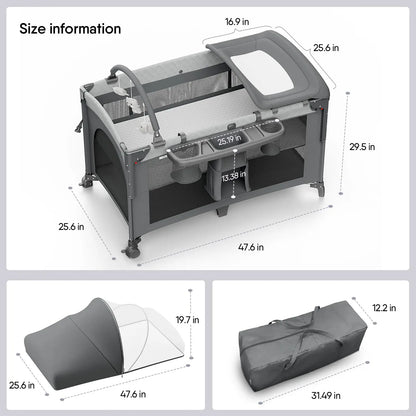 4 in 1 Baby Bassinet, Pack and Play, Bedside Crib Sleeper, Diaper Changer - Comes with Mattress, Mosquito Net Bottom Storage