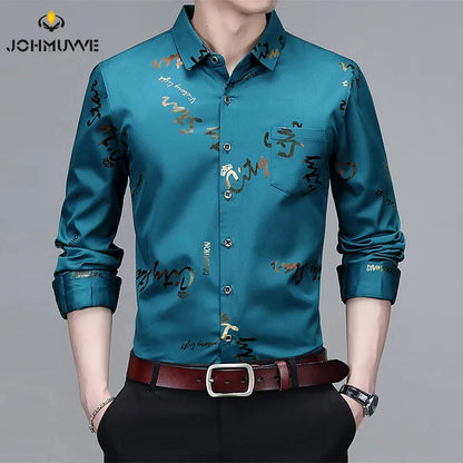 Men's Casual and Fashionable Long Sleeved Printed Shirt, Non Ironing and Wrinkle Resistant Business Top