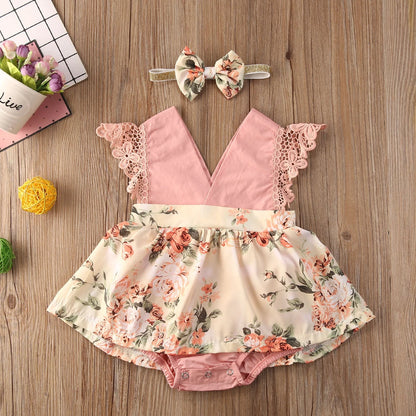Children's Clothing New 2-piece Red Flower Baby Clothing Newborn Girl Lace Dress Princess Skirt Clothing 0-24M Princess Dress