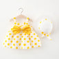 New In Summer Baby Girl Clothes Korean Cute Bow Dot Sleeveless Cotton Princess Dress+ Sunhat Toddler Dresses Sets BC007-1