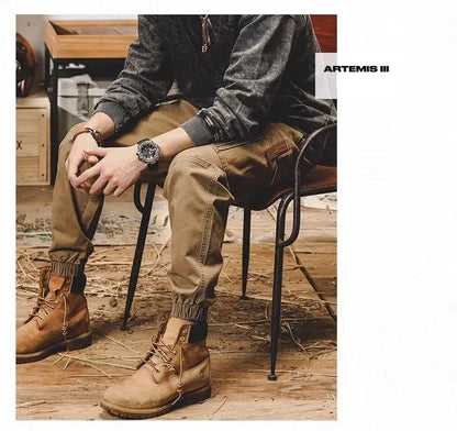 657 Workwear pants with multiple pockets and leggings, loose small legged men's elastic straight leg casual outdoor pants