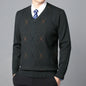 Men's Sweater Fashion Solid Color Warm Sweater Business Casual Heart Neckline Sweater Pullover Men