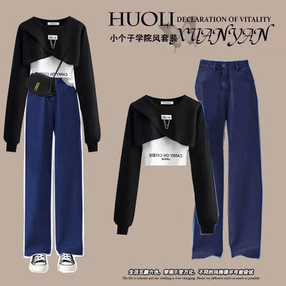 Spring and Autumn Set Women's 2025 Korean Loose Fashion Top Casual Work Pants Age Reducing Three Piece Set