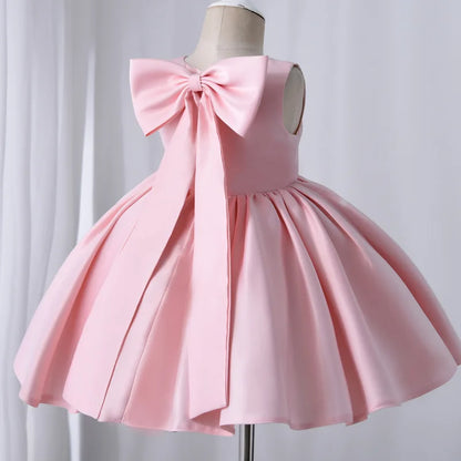 Toddler Baby Girls Summer Big Bow Baptism Dresses for Birthday Party Wedding Dress Children Costumes Princess Fluffy Prom Gown