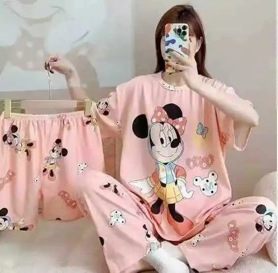 Women's New Three-piece Pajamas Home wear Set of Sweet Pajamas Cartoon Leisure Women's Home wear Pajamas Set