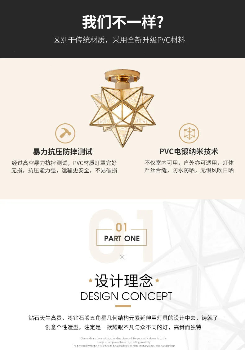 Lamps for Living Room Decor Five-pointed chandelier Modern Balcony Corridor Porch Fashion Network Red Star  Ceiling Light