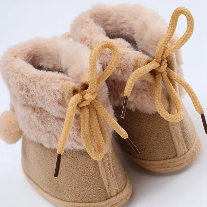 Winter Plus Velvet Snow Booties For Baby Warm Boots Shoes baby Girl Shoes Pompom Soft Sole Indoor Walking Shoe