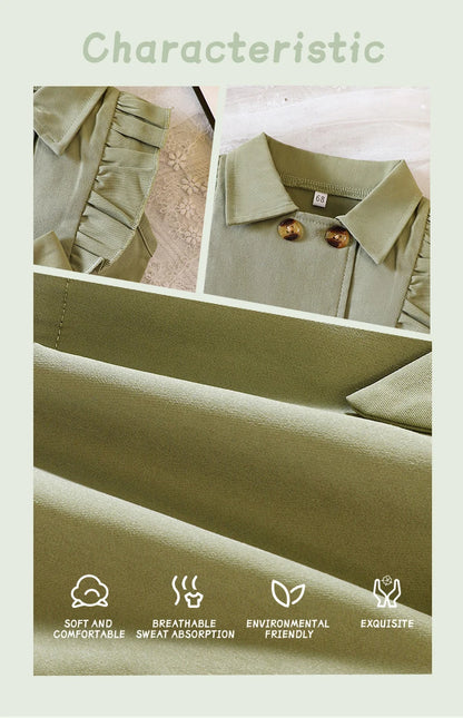 Wholesale Kids Girls Retro Solid Color Trench Belted Dress Double Breasted Elegant Summer Baby Dress