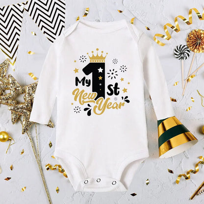 My First New Year Print Baby Romper Infant Long Sleeve Bodysuit Toddler Holiday Jumpsuit Boys Girls Clothes Newborn Shower Gifts