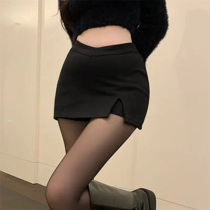 2025 Black Split Mini Skirts Women Summer Club High Waist Slit Skirt Streetwear Korean Party Fashion Irregular Slim A Line Skirt