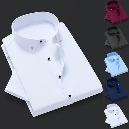 White Men Business Shirt  Pure Colors Breathable Men Shirt Short Sleeve Formal Top