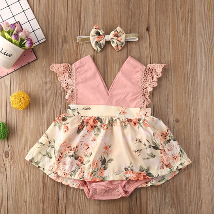 Children's Clothing New 2-piece Red Flower Baby Clothing Newborn Girl Lace Dress Princess Skirt Clothing 0-24M Princess Dress