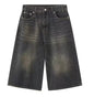Retro Y2k Baggy  Women Men  Black Jeans Low Waist Casual Wide Pants Frayed Denim Shorts Big Size Clothes