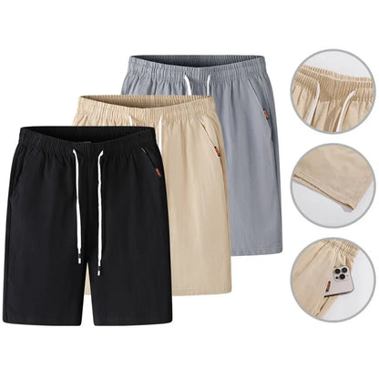 New Men's Cotton Linen Shorts Pants Male Summer Breathable Solid Color Linen Trousers Fitness Streetwear Loose Lace up Bottoms