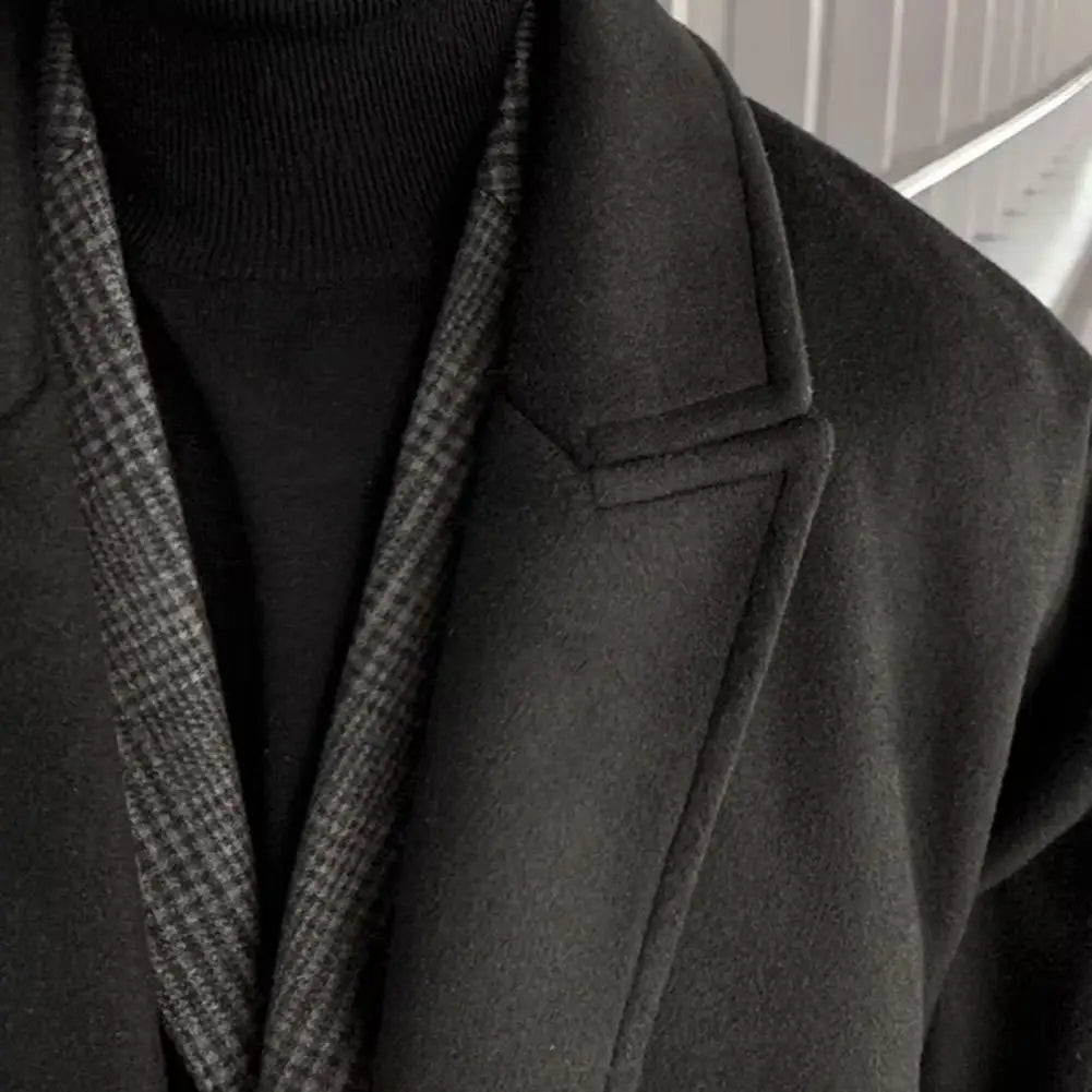 Korean Trend Men's Loose Casual Single-breasted Overcoat Autumn Winter Fashion New Long Sleeve Woolen Long Coat