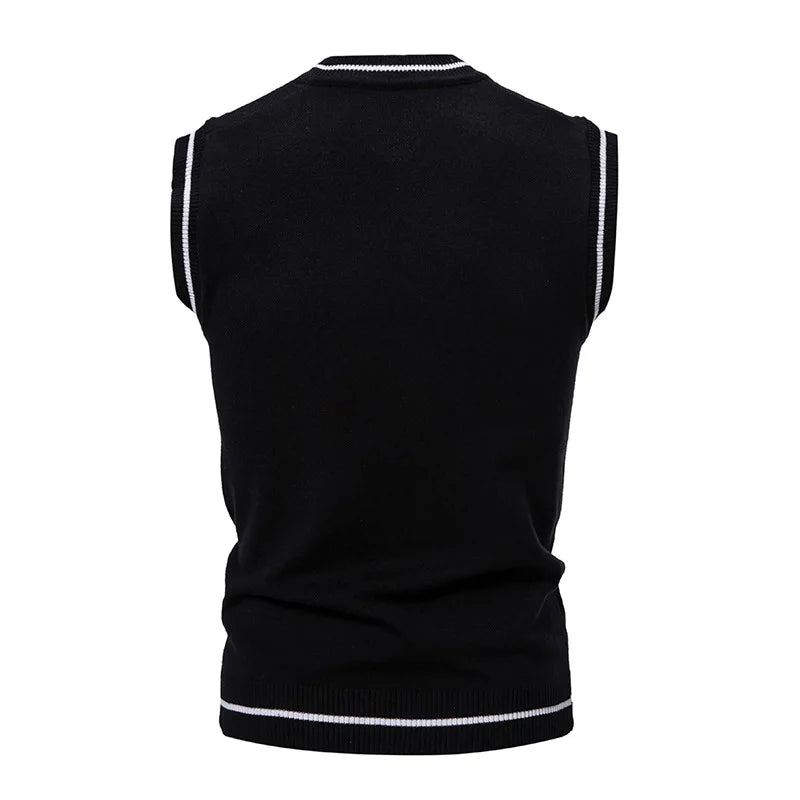 Autumn Winter Men's Knit Vests V-Neck Sleeveless Slim Fit Knitted Pullovers Men Fashion Patchwork Smart Casual Sweater Vest Man