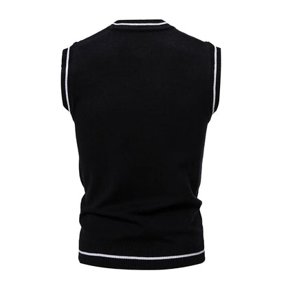 Autumn Winter Men's Knit Vests V-Neck Sleeveless Slim Fit Knitted Pullovers Men Fashion Patchwork Smart Casual Sweater Vest Man