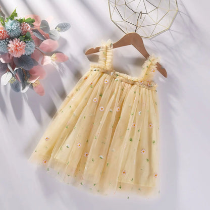 Hot New Baby Girl clothes High Quality Flower Embroidery Halter Mesh Little Girls Dress Cute Baby Dress Sweet Princess Frock