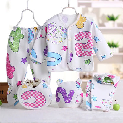 5Piece Sets Spring Autumn Newborn Girls Boy Clothes Casual Cartoon Cute Print Cotton Tops+ Pants Baby Boutique Clothing BC1477-1