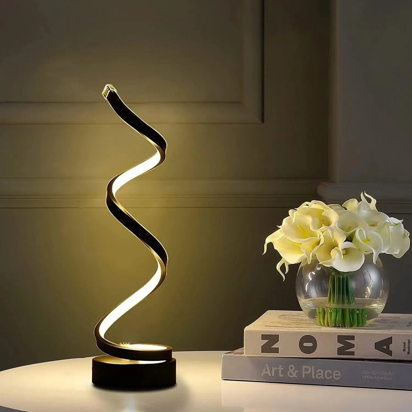 Table Lamps for Living Room, Modern Spiral Dimmable LED Table Lamp, Small Bedside Lamps, Nightstand Lamp for Bedroom Office Home
