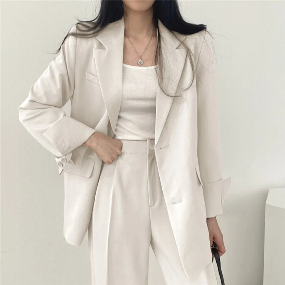 Korean Fashion Spring Women's Suits Casual Top Trousers 2 Piece Sets Women's Outfits Coats Slim Fit Blazers for Women Clothing