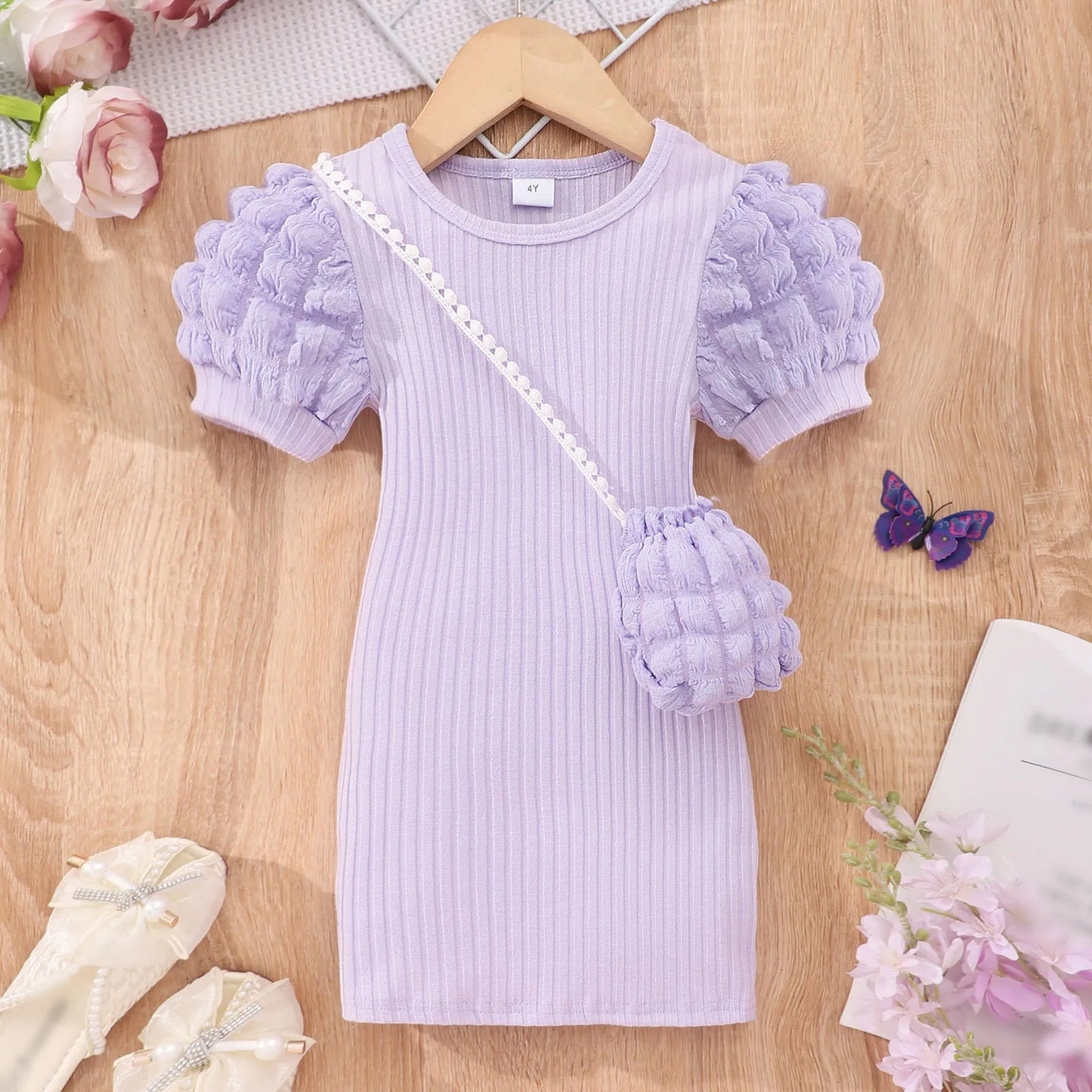 2025 Midi Dress Kids Girl Clothes Summer Short Sleeve Baby Girl Bodycon Dress Party Children Wrap Tight Dress 3 4 5 6 7 8 Years