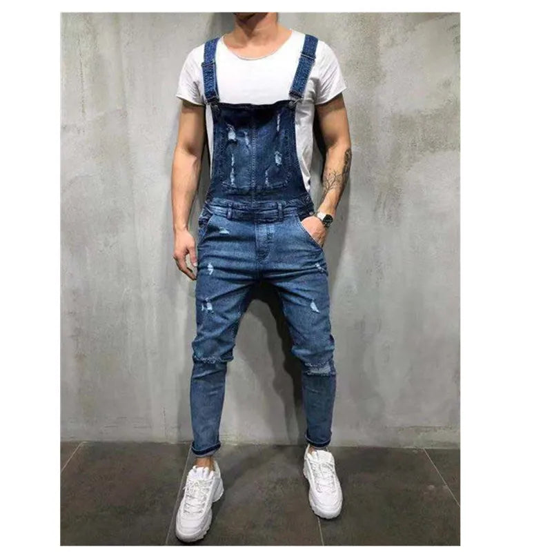 New Fashion Men's Jeans Overalls High Street Ripped Denim Jumpsuits Hip Hop Men Cargo Bib Pants Cowboy Male Jean Dungarees 2025