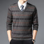 Men's Sweater Fashion Solid Color Warm Sweater Business Casual Heart Neckline Sweater Pullover Men