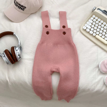 2025 New Autumn Infant Baby Knitted Jumpsuit Overalls Toddler Baby Boys Girl Trousers Knitted Solid Color Newborn Baby Pants