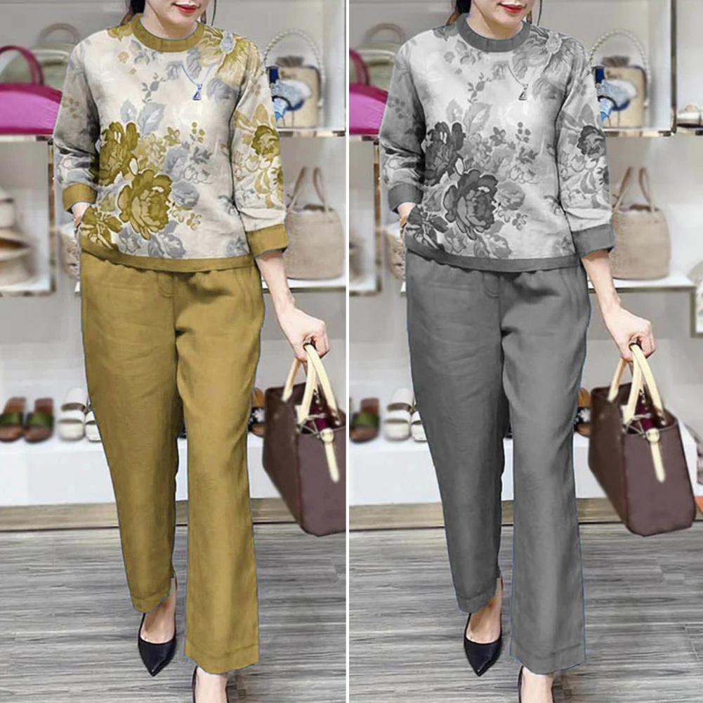 Summer Sets Large Silk Wide Leg Trouser Set Women's Spring 2025 New Print Silk Fashion Slim Two Piece Set Female Elegant