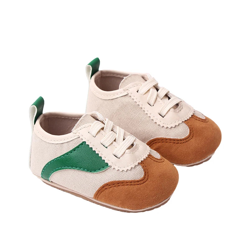 Infant Baby Girls Boys Canvas Shoes First Walkers Shoes Non-slip Contrast Color Sneakers Tie-up Newborn Sport Shoes