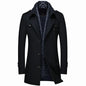 Winter Men's Woolen Coats Fashion Thicken Mid Length Trench Solid Turn Down Collar Warm Outerwear Business Casual Wool Coat Men