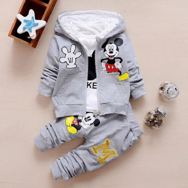 Baby Girls Boys Mickey Minnie Clothing Sets Spring Autumn Kids Outfits Hoodie +T-shirt + Pants Tracksuit Children Sport Suit