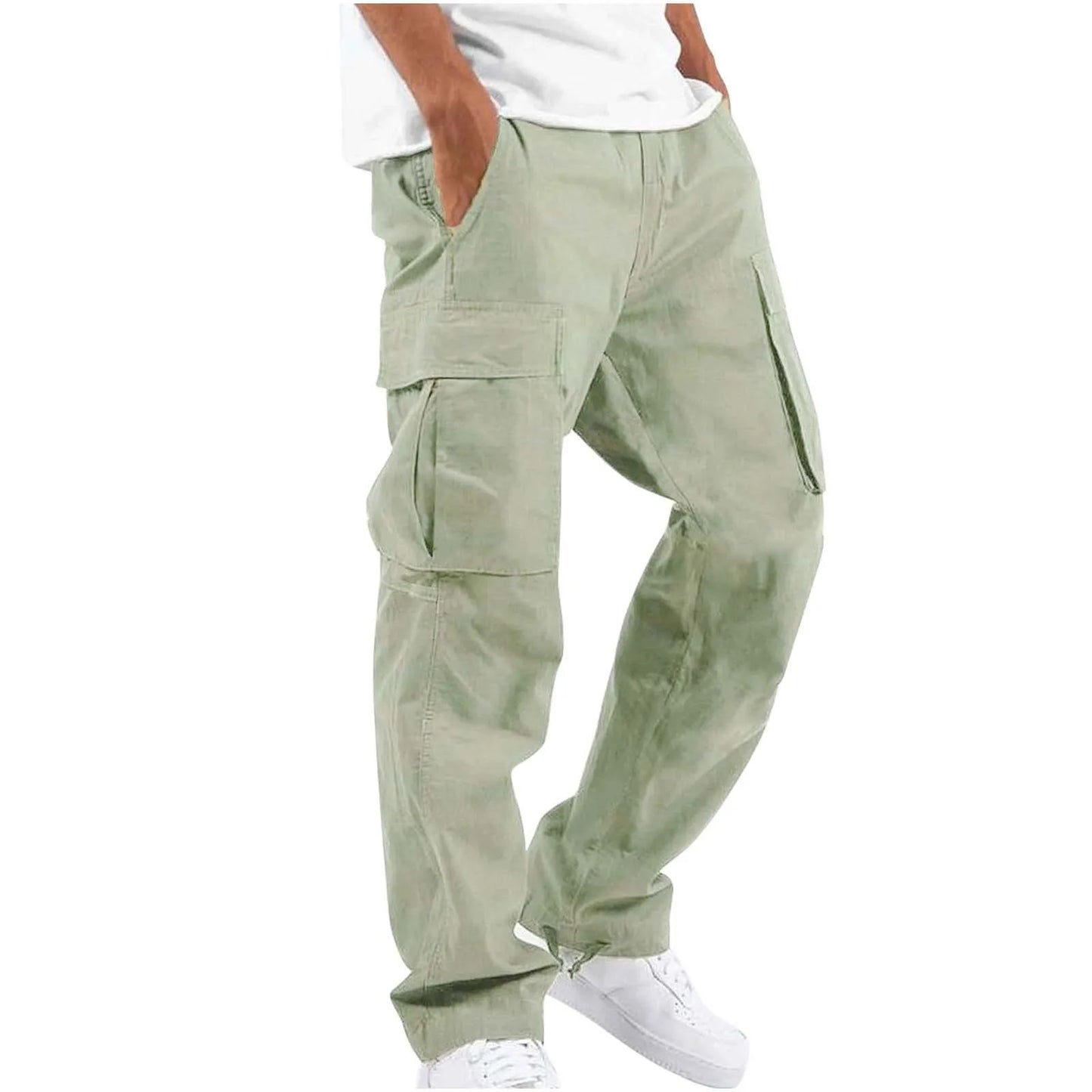 2025 new Men Spring Casual Trousers Solid Color Multi-Pocket Loose Straight Sports Fitness Pants Outdoor Cargo Pants Men