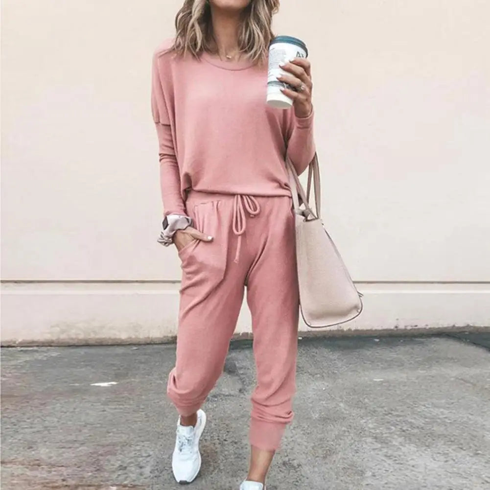 Women Autumn Casual Tracksuits 2025 Solid Color Loose Pullover Hoodies Two Piece Set Female Long Sleeve Tops Pants Sportswear