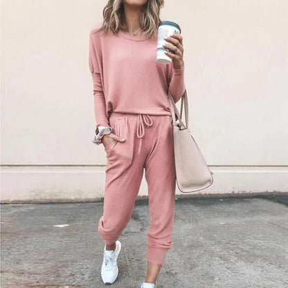 Women Autumn Casual Tracksuits 2025 Solid Color Loose Pullover Hoodies Two Piece Set Female Long Sleeve Tops Pants Sportswear