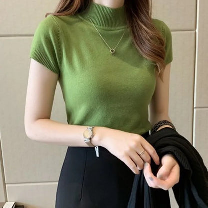 Solid Color Casual Women Clothing Korean Knitted Women Top Bulse Mujer De Moda Spring Summer Slim Turtleneck Blouse
