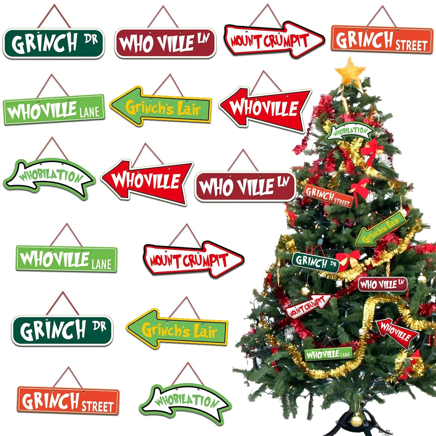 Christmas Tree Decorations 16pcs Grinch's Christmas Tree Hanging Ornament Holiday Xmas Grinch's Ornaments Grinch's Christmas Decor