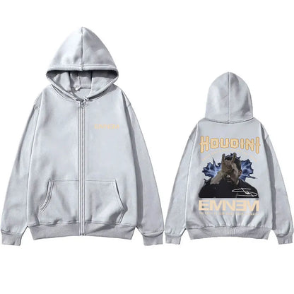 Rapper Eminem The Real Slim Shady Houdini Zipper Hoodie Male Fashion Vintage Zip Up Jacket Men's Hip-Hop Oversized Zip Hoodies