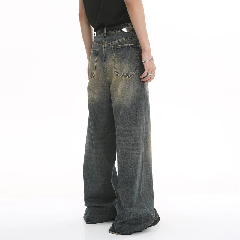 LUZHEN Old Male Pants Autumn Blue Washed Men Denim Jeans Straight Casual Men wear Loose Wide Leg Trousers 2025 New Fashion 9C354