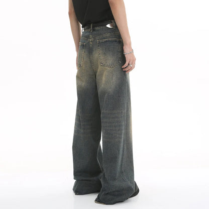 LUZHEN Old Male Pants Autumn Blue Washed Men Denim Jeans Straight Casual Men wear Loose Wide Leg Trousers 2025 New Fashion 9C354