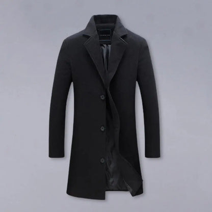 Breathable Woolen Coat Men's Woolen Coat with Formal Suit Collar Solid Color Mid-length Jacket for Office Business Outwear Lapel