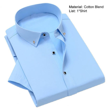 White Men Business Shirt  Pure Colors Breathable Men Shirt Short Sleeve Formal Top