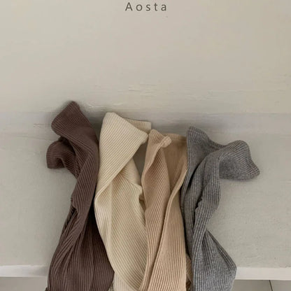 Baby Clothing 2025 Autumn Boys and Girls Simple Style Leggings Solid Color All Match Knitted Elastic Waist Casual Simple Pants